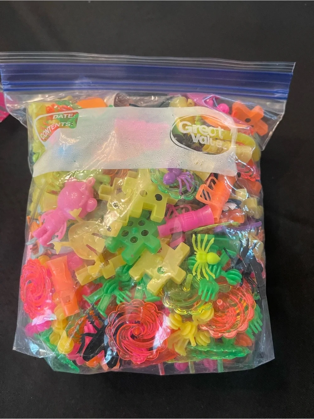 Assorted Neon Plastic Toy Mix - Bright Green, Pink, Yellow, Orange, quart size